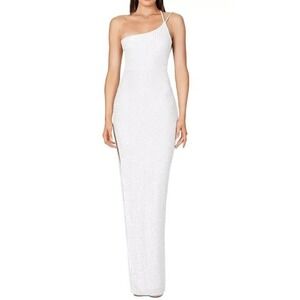 NOOKIE White Sequin Liberty Gown Size L Floor Length Cocktail NEW